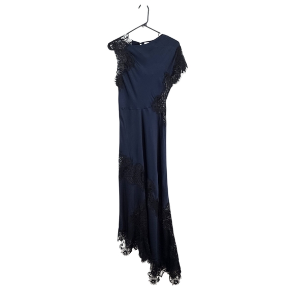 A.L.C. Alessia Navy Asymmetrical Dress with Black Lace - Picture 2 of 11